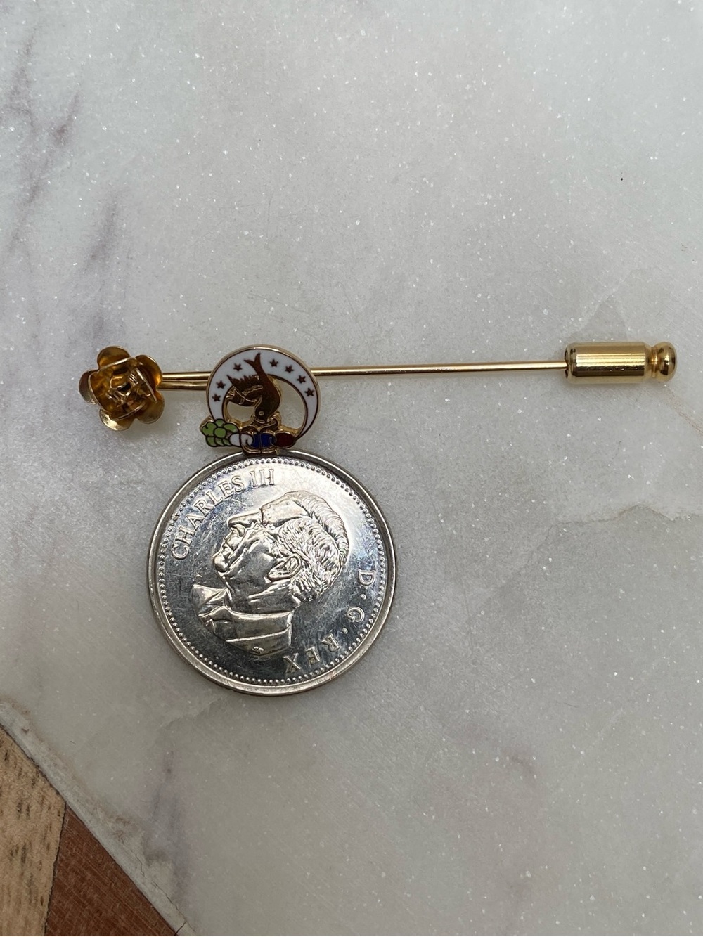 Vintage - Daughters of Rebekah Oddfellows Gold-tone Enamel Stick Pin - Picture 2 of 3